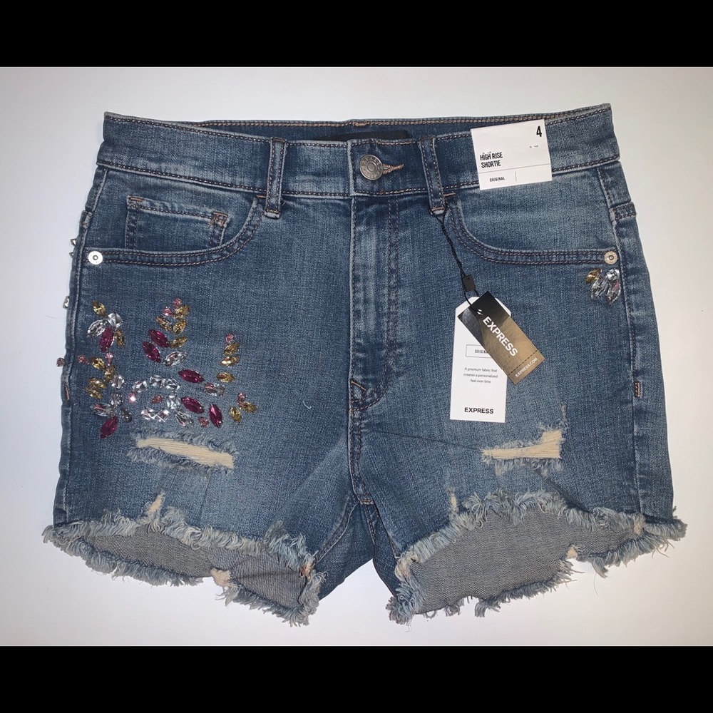 Express Rhinestone Studded Denim Shorts size 4 NEW
